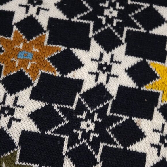 Vintage French Connection Wool Sweater M Black Multicolor Floral Pattern - Picture 4 of 7